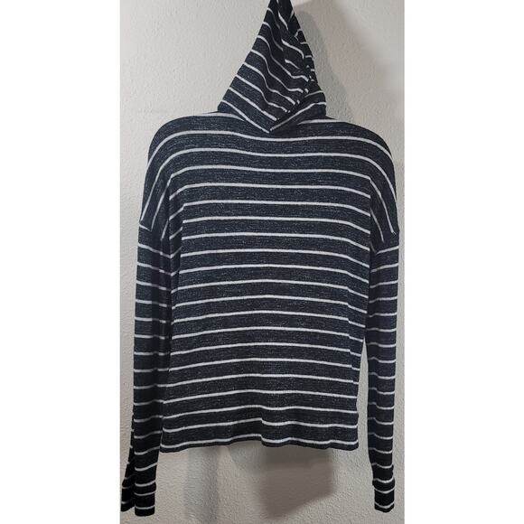 American Eagle Black White Striped Soft Sexy Plush Hoodie Top Small Lightweight - Picture 2 of 6